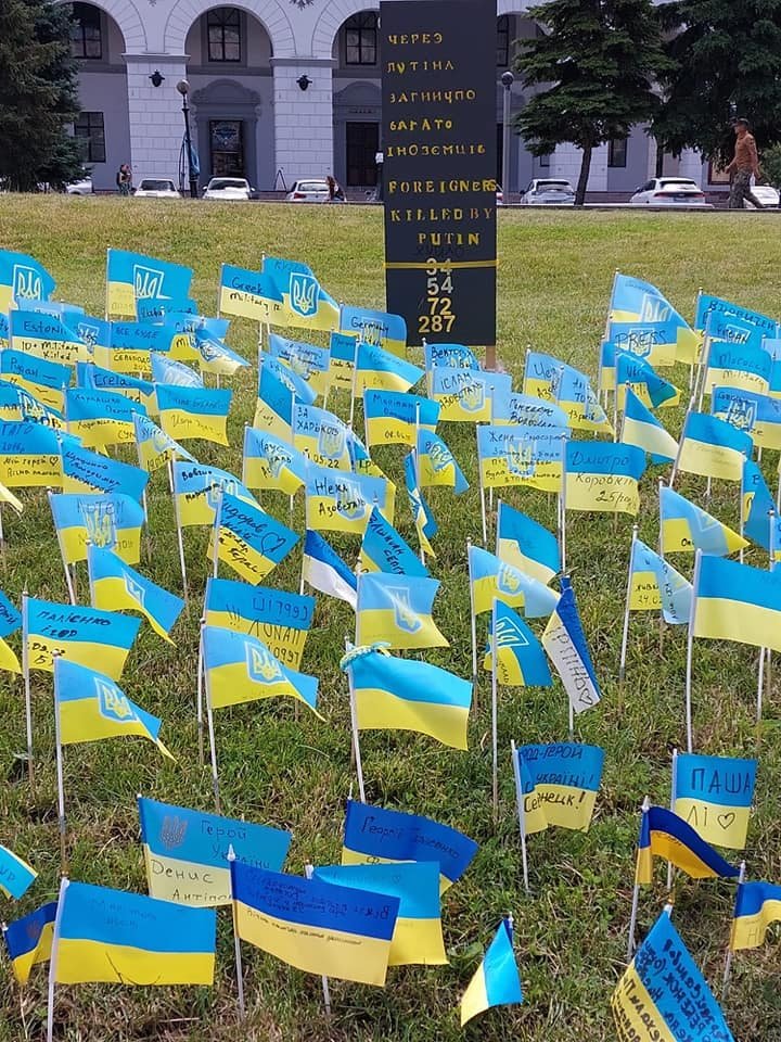В Києві встановили 55 прапорців на пам'ять про 55 загиблих захисників Маріуполя, - ФОТО